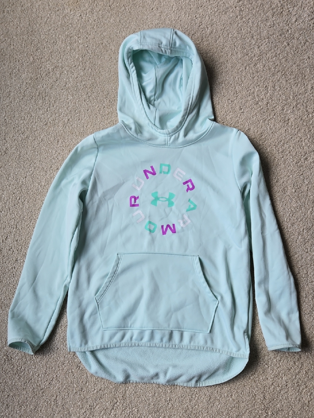 Under Armour Girls Mint Green Hoodie with Multicolor Logo